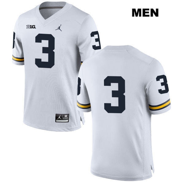 Men's NCAA Michigan Wolverines Wilton Speight #3 No Name White Jordan Brand Authentic Stitched Football College Jersey ZG25R88TS